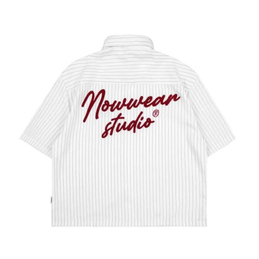 Áo Sơ Mi Boxy Thêu Xù Nowwear Unisex 100% chất Cotton - SMBNY101- Màu trắng, đen