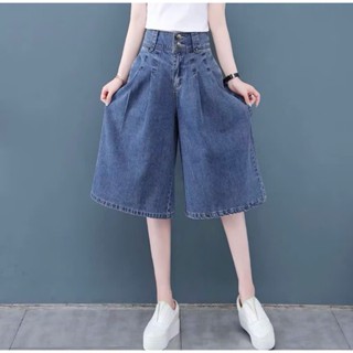 Quần lửng nữ ống rộng bò mềm cạp cao 2 cúc chun sau basic cho nữ [M54]