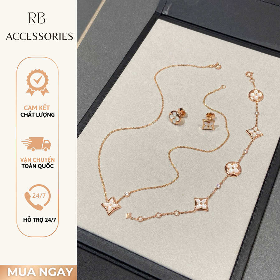 Set Trang Sức HK Cao Cấp Vòng Tay, Dây Chuyền, Khuyên Tai, Nhẫn Sang Chảnh Bền Màu Tặng Kèm Hộp