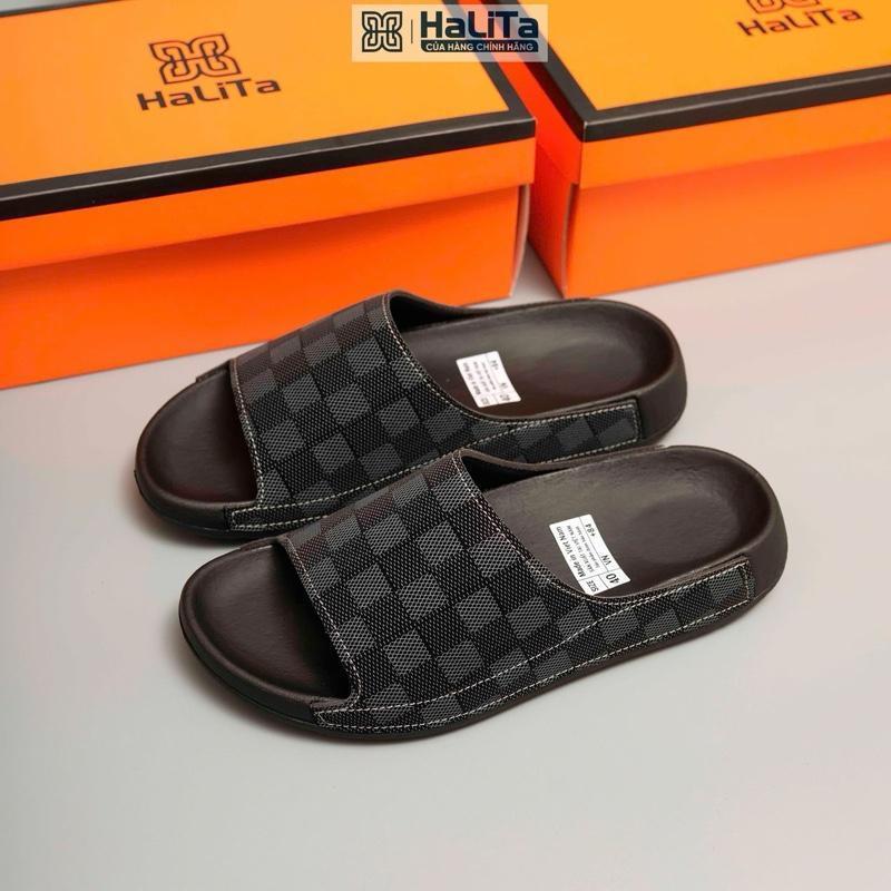 HaLiTa - Dép Công Thái Học Bảng Da Bò Carô Cao Cấp Đế Cao Su Vân Nhám Chống Trơn Giảm Mỏi Chân Phom 