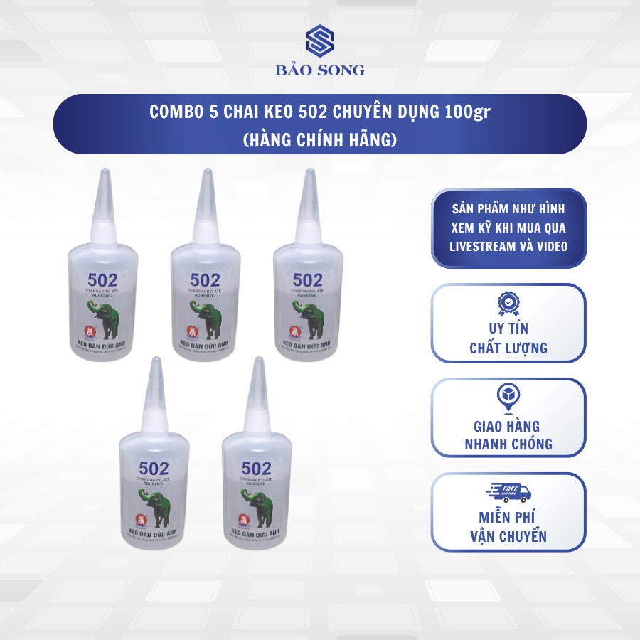 [GIÁ SỈ] Combo 5 chai keo 502 chuyên dụng 100gr, keo dán sắt chai to, keo con voi chính hãng, có bán