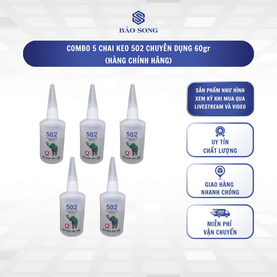 [GIÁ SỈ] Combo 5 chai keo 502 chuyên dụng 60gr, keo dán sắt chai to, keo con voi chính hãng, có bán 