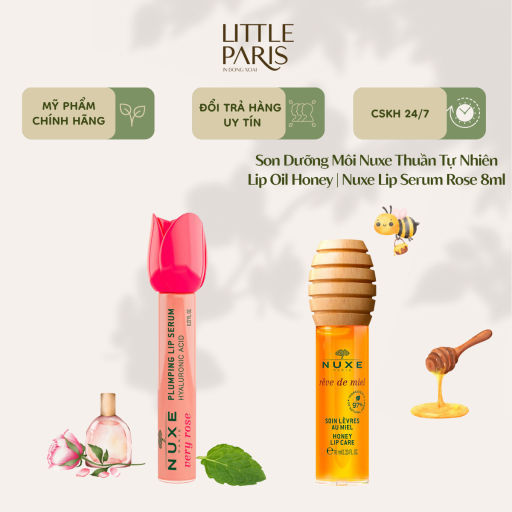 Son Dưỡng Môi Căng Bóng Honey Lip Oil Và Rose Lip Serum Lip Oil 10ml