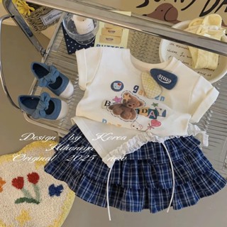 X97 Áo thun xẻ tà ren phối chân váy kẻ 3 tầng xoè ( chân váy có quần bảo hộ )