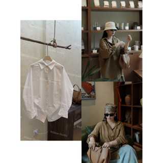  Sơ mi thô trắng dáng rộng thụng basic style Hàn sm1 