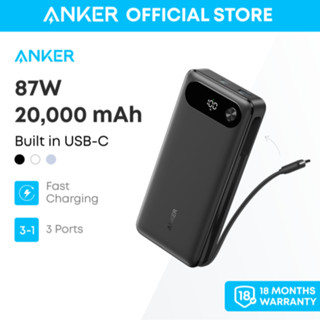 Pin dự phòng ANKER, Bộ sạc di động thiết yếu khi đi du lịch 20.000mAh có cáp USB-C tích hợp, Bộ pin sạc nhanh 3 cổng 87W