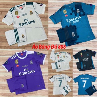 Bộ Quần Áo Bóng Đá CLB Real 2017, Áo Đá Banh Ronaldo  - Vải Polyester Gai Thái Cao Cấp