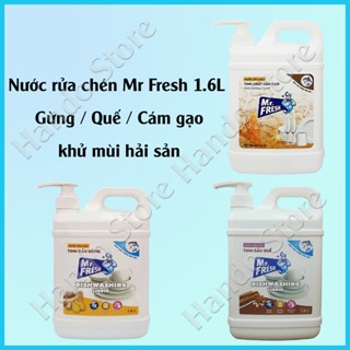 Combo 3 can Rửa chén siêu sạch Mr Fresh 1.6L Cám gạo, Tinh dầu Gừng / Quế khử mùi Hải sản (can có vòi nhấn)