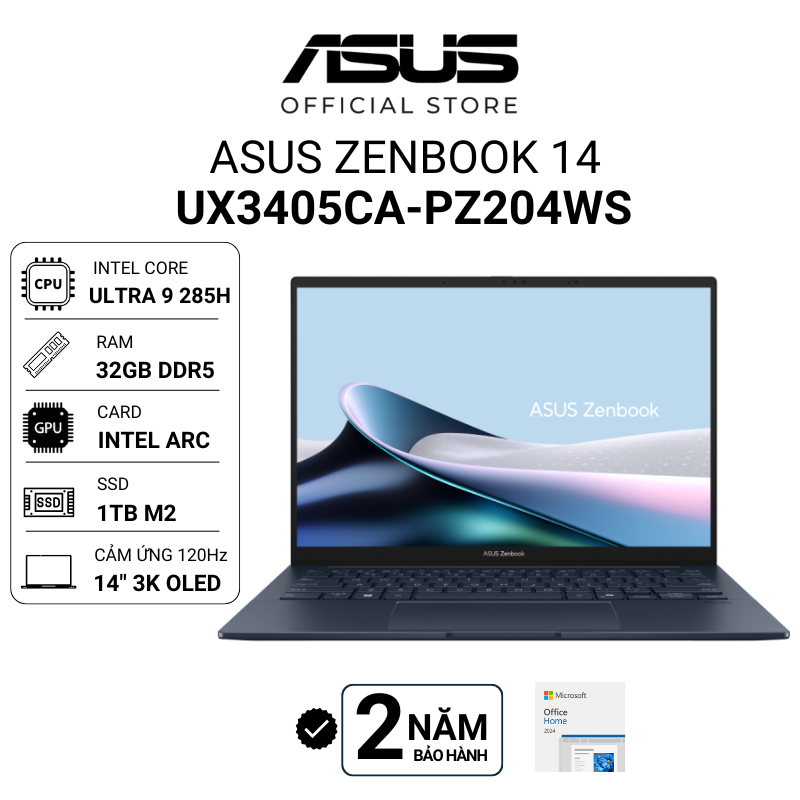 Laptop Asus Zenbook 14 UX3405CA-PZ204WS Ultra 9 285H | 32GB | 1TB | Intel Arc | 14" 3K OLED Cảm ứng