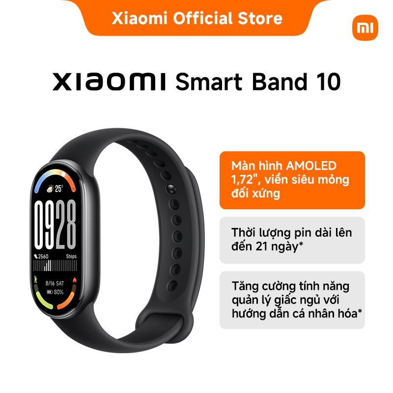 Đồng hồ thông minh Xiaomi Smart band 10｜Màn hình AMOLED 1,72", viền siêu mỏng đối xứng
