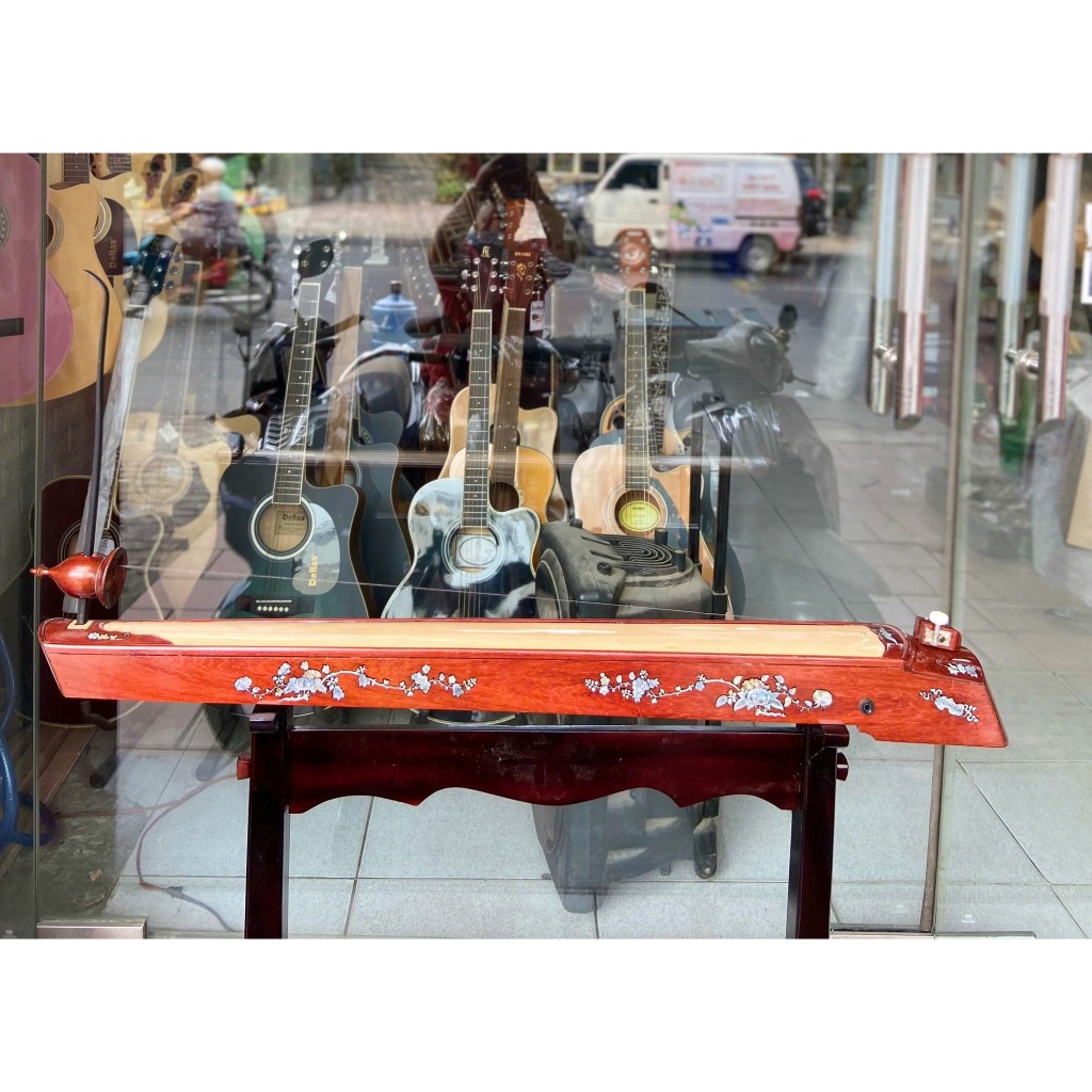Đàn bầu thẳng gỗ hương đỏ khảm trai tặng dây, que gảy