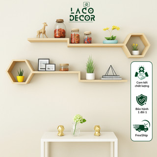  Kệ Treo Tường Hình Lục Giác & Kệ Gỗ Ngang – Decor Tường Phong Cách Hàn Quốc Lắp Đặt Dễ Dàng 