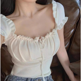 Áo thun nữ bèo rúm ,áo kiểu croptop trễ vai nơ cổ mặc được hai kiểu chất thun tăm co giãn kiểu dáng tiểu thư tôn dáng