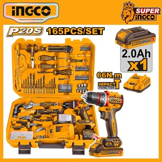  Bộ Combo Máy khoan búa 66N m CIDLI20668 dùng pin 20V Kèm 165 Phụ Kiện Ingco HKTHP11651 