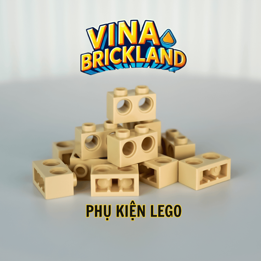 Combo 20 phụ kiện 32000 Lego Technic, Brick 1 x 2 with Holes (Tan)