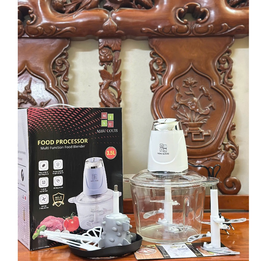 (Tặng lõi đánh ruốc)Máy Xay Thực Phẩm Đa Năng MISU LOUIS Cối Thủy Tinh 3.5L, Công Suất 500W-Bảo Hanh 6 Tháng