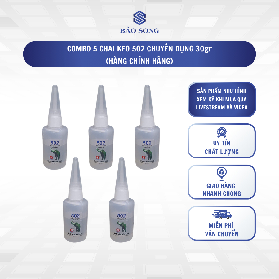 [GIÁ SỈ] Combo 5 chai keo 502 chuyên dụng 30gr, keo dán sắt chai to, keo con voi chính hãng, có bán 