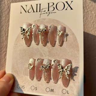 Nail box- hộp 10 móng tay giả màu thạch hồng đậm đính 3 loại charm  tặng kèm dũa , keo đũa đẩy móng ( size xs,s,m,l )
