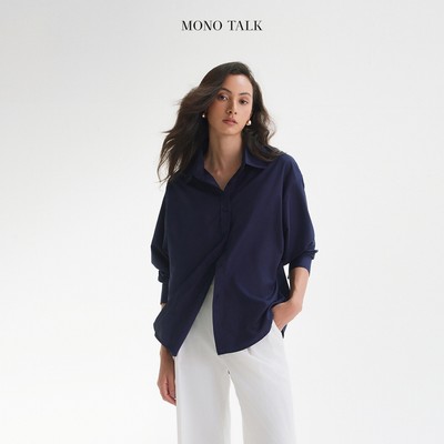 Áo sơ mi oversized MONO TALK (navy) vải poplin hạn chế nhăn, mềm mát T10001FT