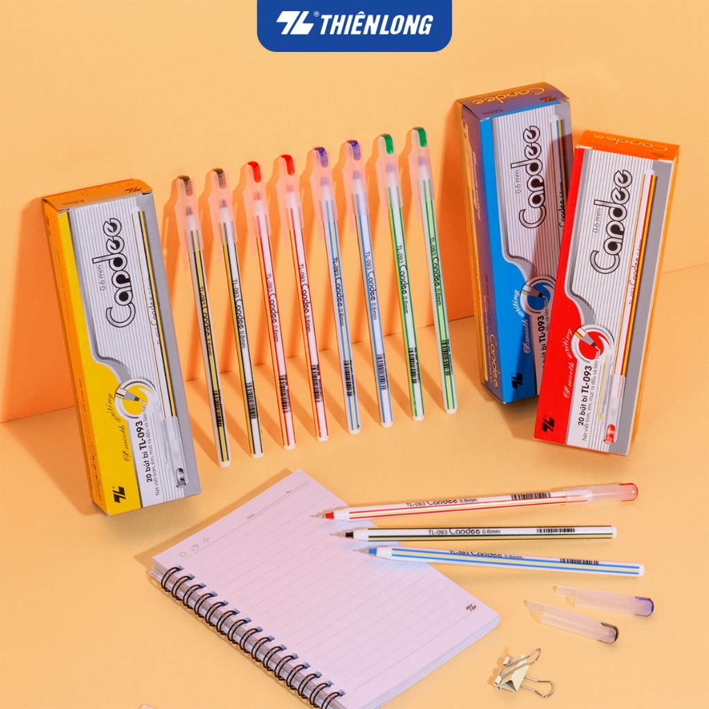 Combo 5/10/20 Bút bi Thiên Long Candee TL-093 ngòi 0.6mm - viết bi sọc có nắp đậy, trọng lượng nhẹ, viết êm trơn