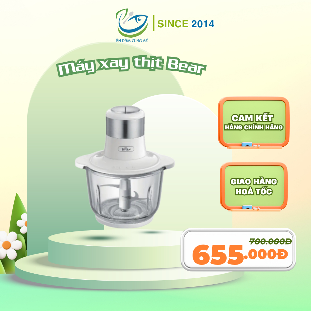 Máy xay thịt Bear SB-MA02L cối thủy tinh, BH chính hãng 18 tháng