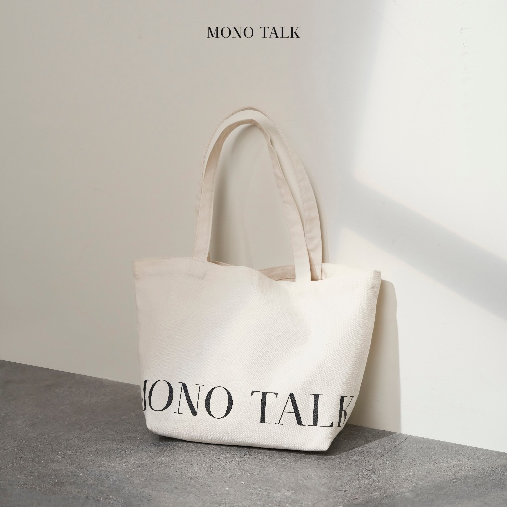  Túi Vải Canvas  màu trắng  MONO TALK chữ in Canvas Tote Bag P10003F 