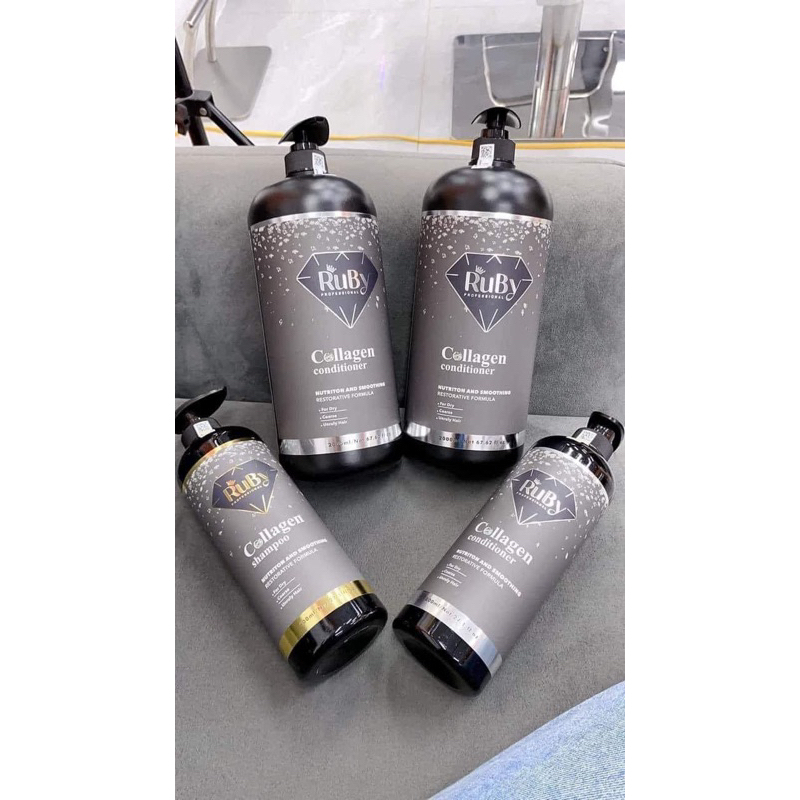 Dầu Gội Xả Ruby Collagen 800ml, 2000ml Mềm Mượt Giảm Gãy Rụng Kích Thích Mọc Tóc Hàng Chính Hãng