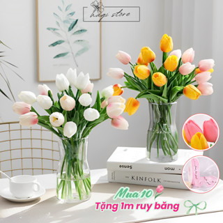 Hoa giả hoa tulip bó 10 bông nhiều màu cao cấp, hoa giả trang trí decor phòng phụ kiện chụp ảnh xinh xắn