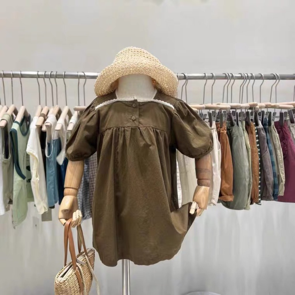 Váy vintage trơn bé gái