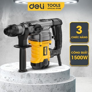 Máy khoan đục bê tông Deli, Máy khoan búa 3 chức năng, công suất lớn 1500W, động cơ lõi đồng