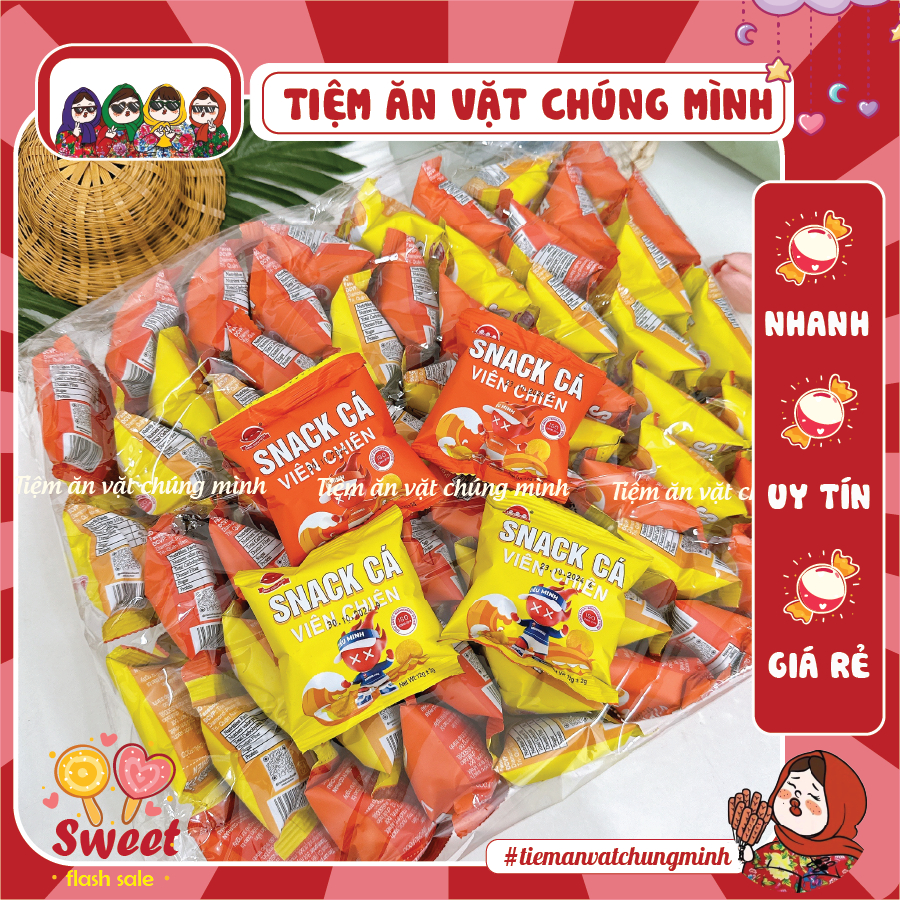 [BỊCH 60 GÓI] Snack Cá Viên Chiên Snack Bim Bim, snack cá viên chiên Minh Châu chính hãng, đồ ăn vặt