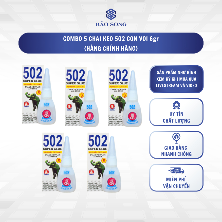 [GIÁ SỈ] Combo 5 chai keo 502 gia dụng 6gr/2gr, keo dán sắt chai to, keo con voi chính hãng, có bán 