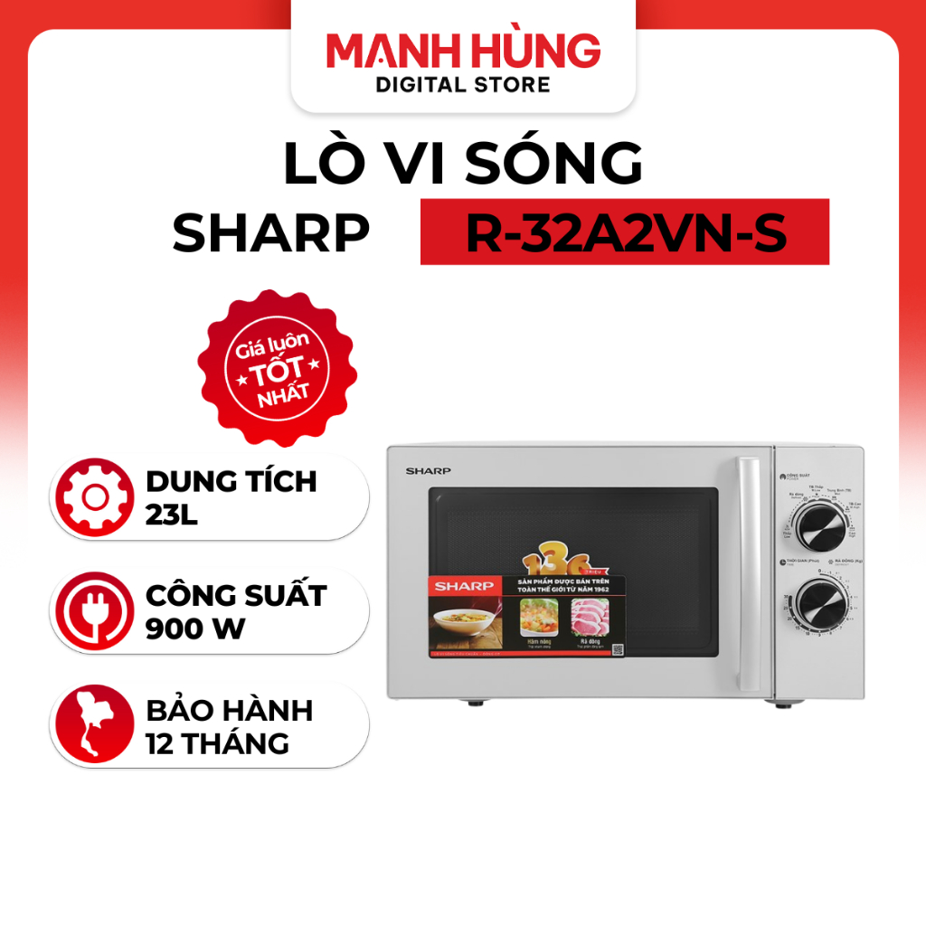 Lò vi sóng Sharp R-32A2VN-S - Công suất 900W mạnh mẽ - Dung tích lớn - Bảo hành Chính hãng 12 tháng