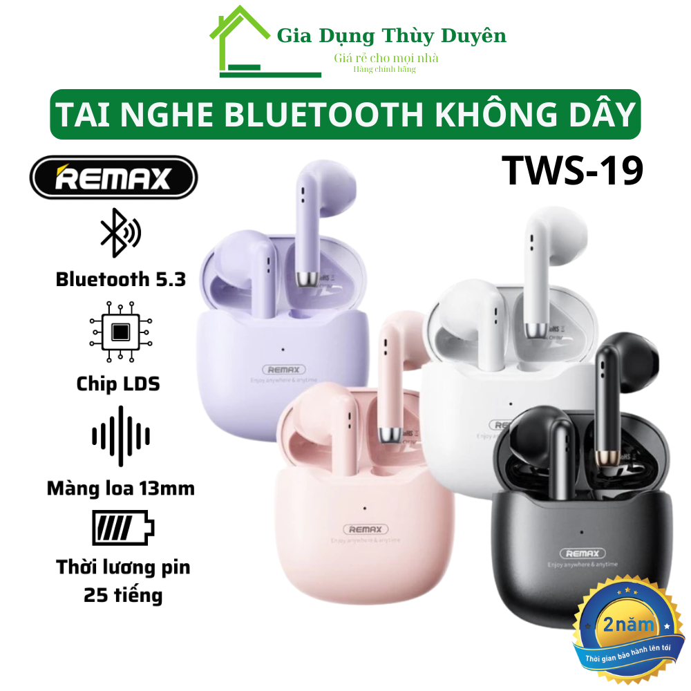 Tai Nghe Bluetooth True Wireless Remax TWS-19 Pin trâu Chống Ồn Có Mic Đàm Thoại Pin 5 Tiếng