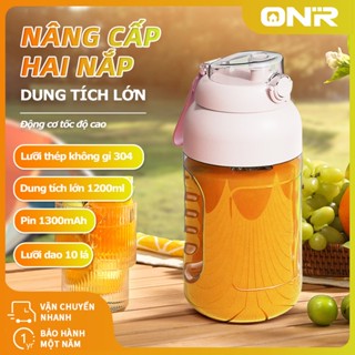 ONR - Máy Xay Sinh Tố Cầm Tay1200ml, Một Cốc Đôi Nắp,10 Lưỡi Siêu Khỏe,Có Thể Xay Đá Bào