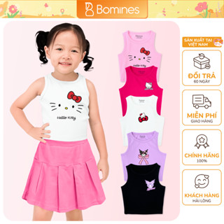 Áo croptop sát nách Sanrio Kuromi dễ thương, Áo bé gái hở bụng ba lỗ thun rib cotton cho bé gái 10-36kg AOBALOSANRIO