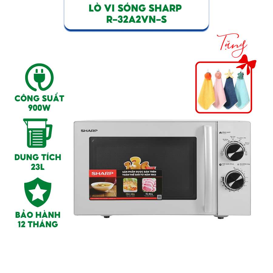 Lò vi sóng Sharp R-32A2VN-S (23L) - Công suất 900W - 6 mức điều chỉnh nhiệt - Bảo hành 12 tháng