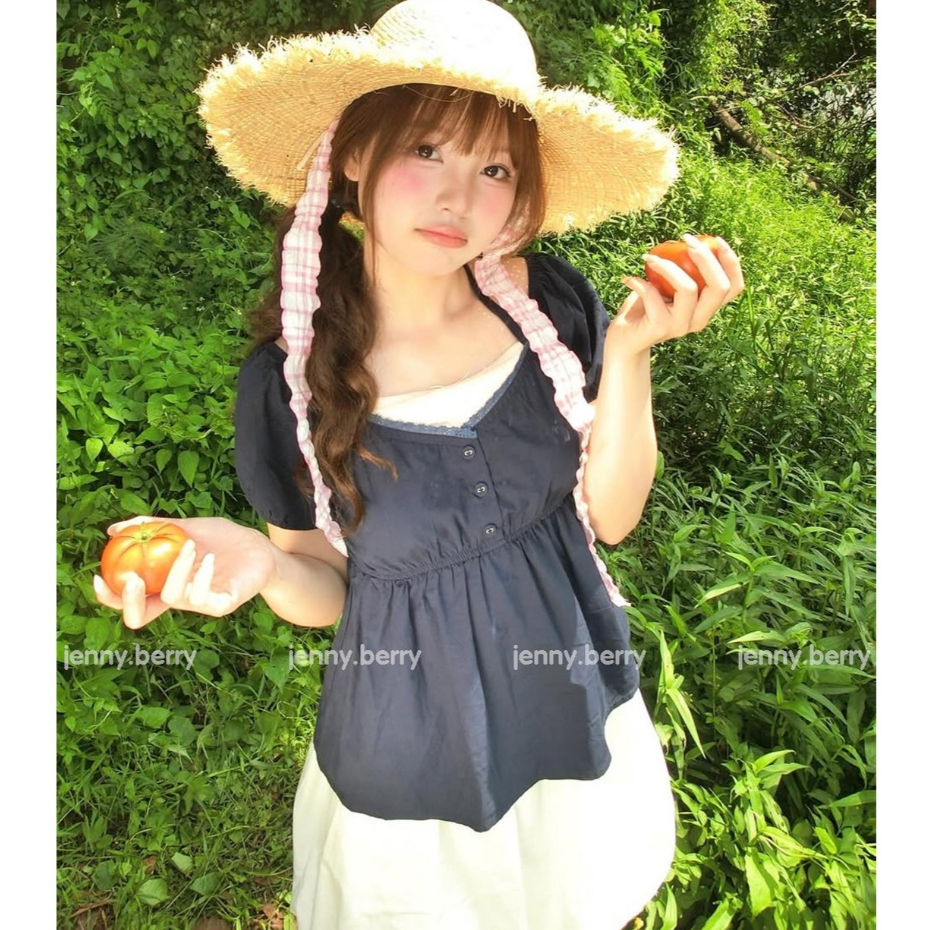 Amee Top - Áo kiểu nữ babydoll phối ngực trắng hai dây cổ yếm áo cánh nữ babydoll