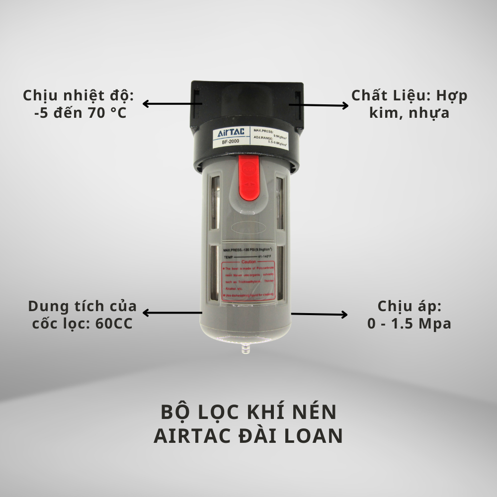Bộ lọc khí nén Đài Loan Airtac - Lọc tách nước bụi cho máy nén khí