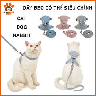 Dây dắt yếm hình gấu cho chó mèo dây đeo có thể điều chỉnh ngoài trời, an toàn và chống đứt dễ thương