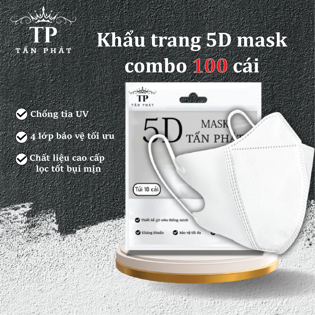 Combo 100 Cái Khẩu Trang 5D Tấn Phát,Chống Nắng,Chống Bụi,Hàng Chất Lượng,Đạt Chuẩn Y Tế.