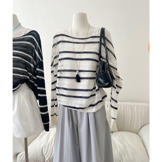 Áo len nữ LENCLOTHING A860092 - Áo len dệt kim tay dài kẻ sọc form rộng thời trang cho nữ (không kèm áo dây)