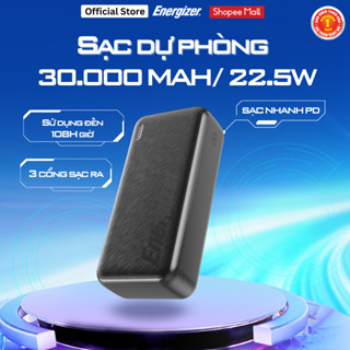 Sạc dự phòng cao cấp Energizer 30000mAh/3.7V - tích hợp sạc nhanh 22.5W, 3 cổng sạc ra tiện lợi, Bảo hành 1 năm
