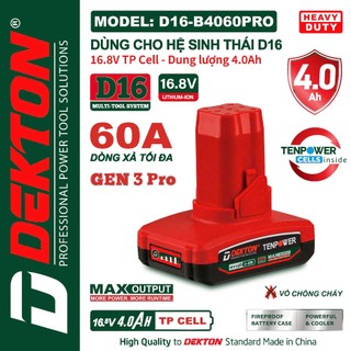 Pin Dekton 14V (16.8V-4AH) D16-B4000 / Mẫu mới D16-B4060PRO