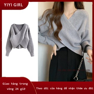 Áo len dài tay, áo ngắn nữ, phong cách Hàn Quốc, áo len xám, crop top gợi cảm