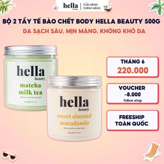 Bộ 2 tẩy tế bào chết body Hella Beauty 500g giúp làm sạch sâu hỗ trợ dưỡng sáng da