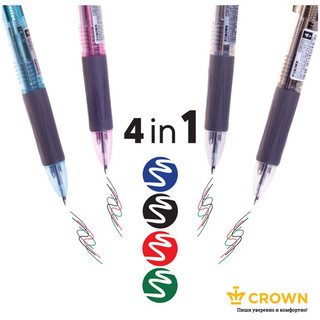 Bút Bi Bấm 4in1 0.7mm CROWN C4R-400 (4 Màu)