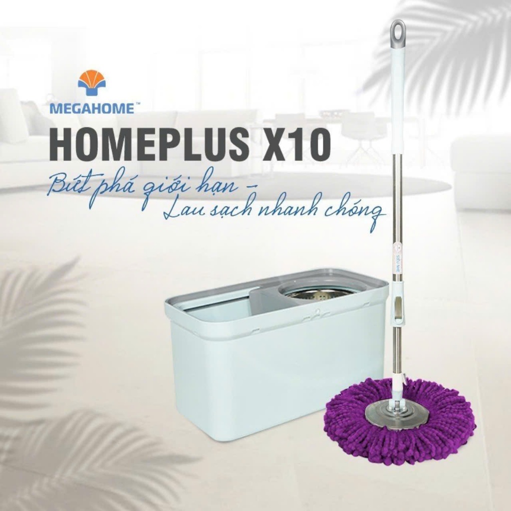 [HỎA TỐC] Bộ Lau Nhà Xoay 360 Homeplus X10 Thùng Lau Vuông Sang Trọng, Mâm Lau Inox, Cây Lau Inox Si