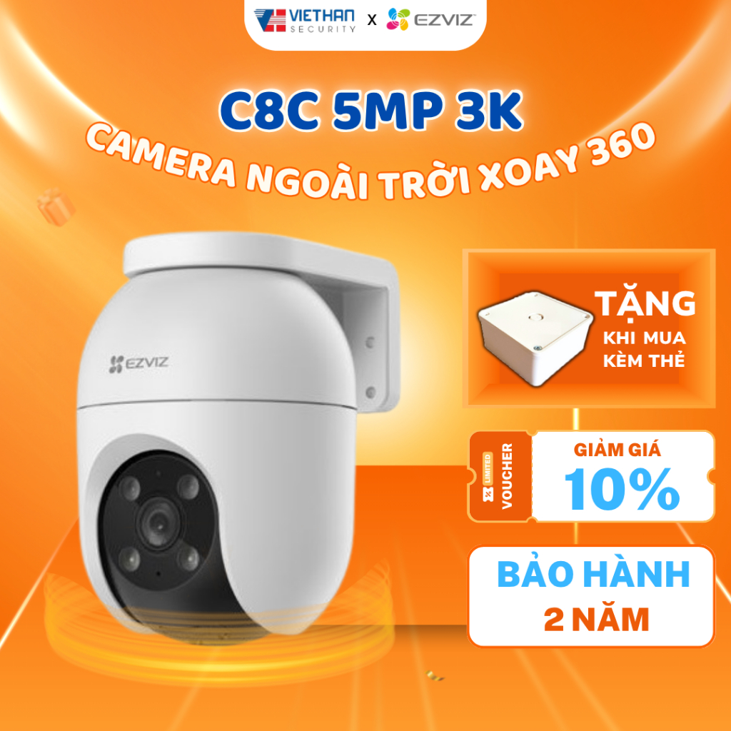 Camera Wifi EZVIZ C8C 3K 5MP Ngoài Trời - Siêu Nét, Xoay 360 độ, Có Màu Ban Đêm, nhận diện người