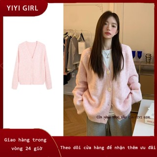 Áo len cardigan nữ màu hồng Áo len cardigan nữ màu trơn đơn giản phong cách Hàn Quốc
